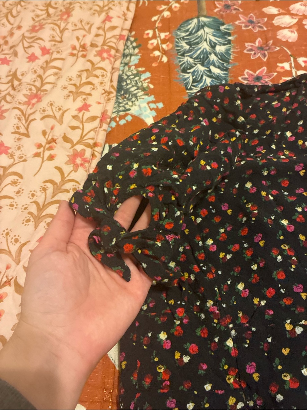 Rouje Navy Dress with Pink & Green Ditsy Floral Print - Picture 4 of 5